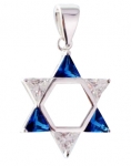 Sterling Silver Magen David Blue and White Pendant