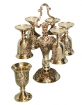 Set of 6 small kiddush cups with stand