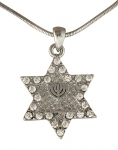 Star of David Menorah Rhodium Necklace