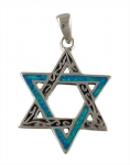 Silver and Opal Interlocking Star of David Pendant