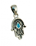Silver and Opal Drop Hamsa Pendant