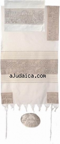 Emanuel Hand Embroidery Tallit - Jerusalem in silver by aJudaica