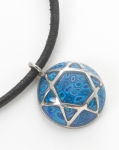 Blue Round Star of David on Leather Cord Necklace