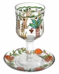 Painted Wineglass and Saucer - Seven Species design
