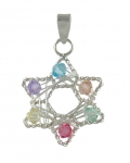 Sterling Silver Star of David Pendant with multicolor stones