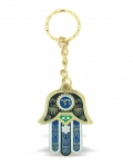 Blue Hamsa Keychain with Chai