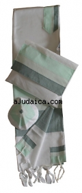 Gabrieli Silk Tallit Set  - White and Green by aJudaica