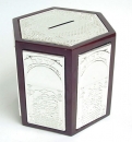 Silver Plated Hexagonal Wooden Tzedakah box