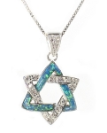 Sterling Silver Opal Star of David Pendant
