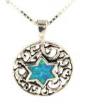 Silver and Opal Star of David Pendant