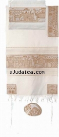Emanuel Hand Embroidery Tallit - Jerusalem in gold by aJudaica