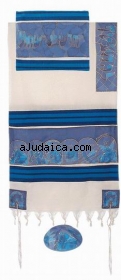 Emanuel Woven Cotton and Silk Tallit - The Twelve Tribes in blue by aJudaica