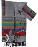 Gabrieli Silk Tallit Set  - Gray and Multicolor Wide Stripes