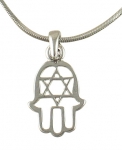 Hamsa Star of David Rhodium Necklace