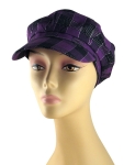 Womens Purple-Black Checked Cap with Metallic Threads