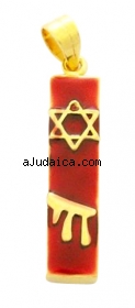 Gold Filled Red Enamel Mezuzah Pendant by aJudaica
