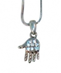 Rhodium Silver Necklace set with white stones Hamsa pendant