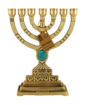 Seven Branch Menorah with Blue Stone