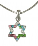 Star of David with multicolor stones Rhodium Necklace