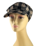 Womens Beige-Black Checked Cap with Metallic Threads