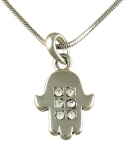 Rhodium Hamsa Necklace with white stones