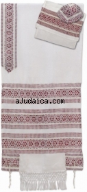 Rikmat Elimelech Handloom Woven White-Maroon Silk Tallit by aJudaica