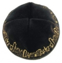Black velvet kippah with gold Jerusalem design