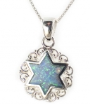 Silver and Opal Star of David Pendant