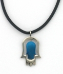 Stainless steel Blue Hamsa on Rubber Cord necklace