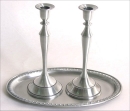 Pewter Candlesticks with designed Tray
