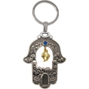 Judaic Keychain- Hamsa with two fish design