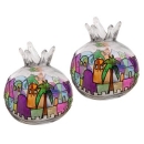 Colorful Pomegranate Jerusalem design Glass Candlesticks