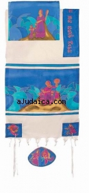 Emanuel Woven Cotton and Silk Tallit - Miriam and Debora by aJudaica