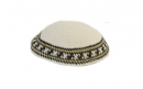 White Knitted kippah with khaki and black border