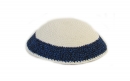 White Knitted kippah with blue border