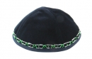 Hand Decorated Velvet Kippah with green and silver border