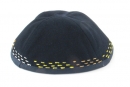 Hand Decorated Velvet Kippah with Pastel Colorful Border
