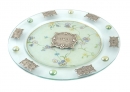 Round Hand Made Glass Seder Plate "Flowers Design"