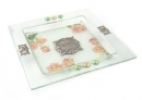 Hand Made Glass Square Matzah Plate "Rose Design"