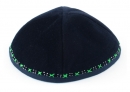 Hand Decorated Green and White Velvet Kippah