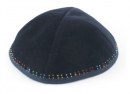 Hand Decorated Velvet Kippah with Colorful border