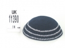 Navy knitted kippah with white border stripes
