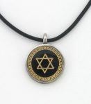 Gold and Black Star of David on Rubber Cord necklace