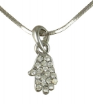 Hamsa Rhodium Necklace with white stones