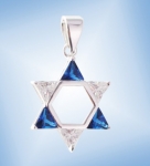 Sterling Silver Magen David Blue and White Pendant