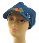 Womens Denim Cap with flower applique