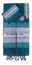 Gabrieli silk Prayer Shawl Set in Green with Silver by aJudaica