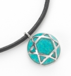 Turquoise Round Star of David on Leather Cord Necklace
