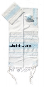 Gabrieli silk Tallit Set in White with Light Blue by aJudaica
