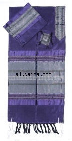 Gabrieli silk Tallit Set in Purple with Silver by aJudaica